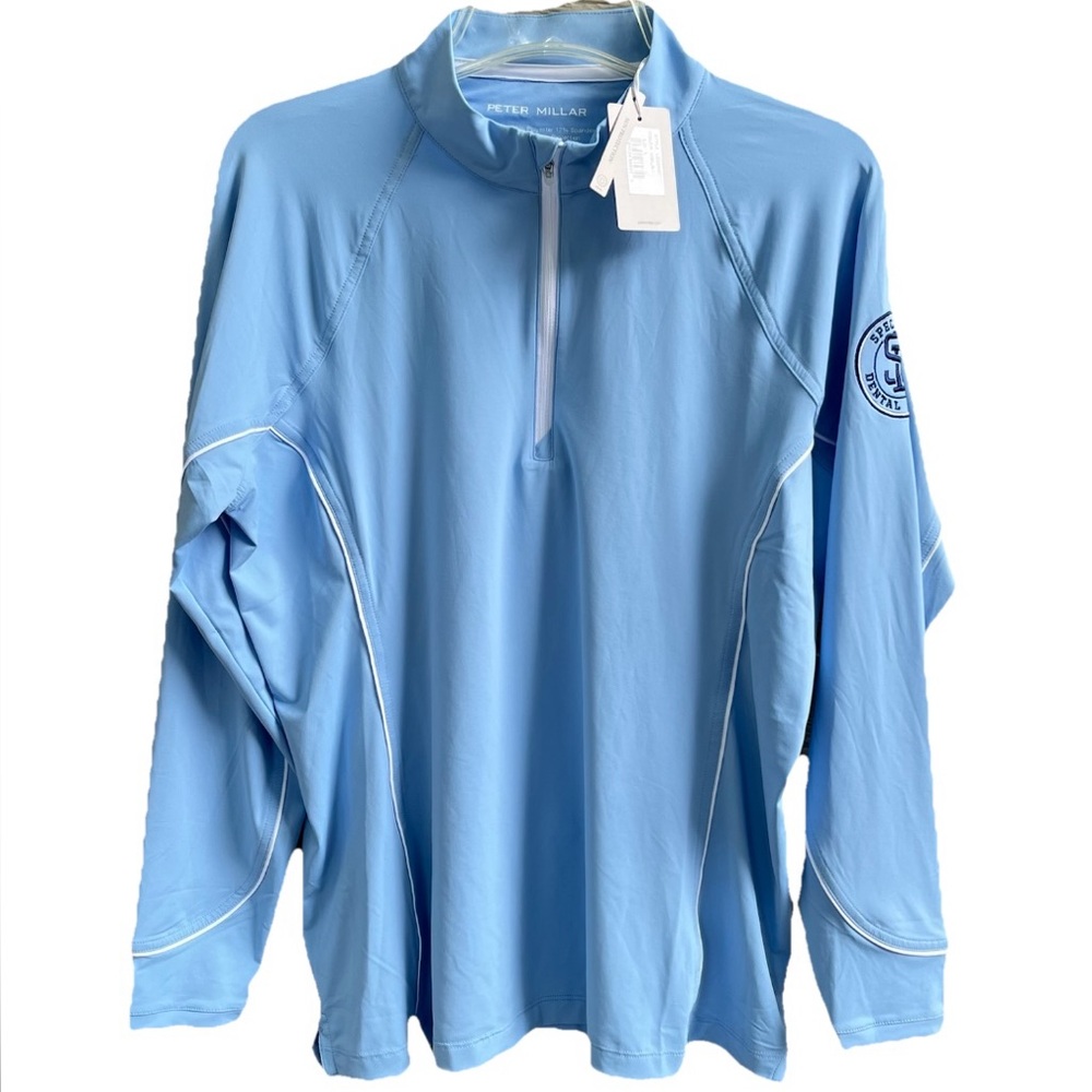 Peter Millar Sun Protection Women Large 1/4 Zip Shirt Blue‎ Dental Logo UPF 50+